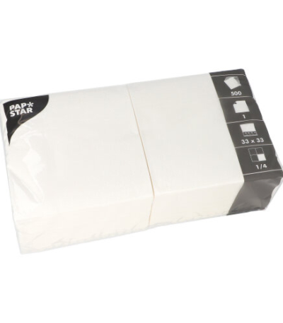 Product foto van Servetten papier wit set van 500 1-laags 33x33cm