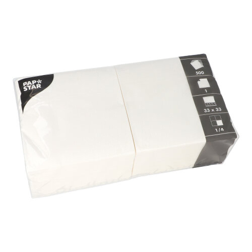 Product foto van Servetten papier wit set van 500 1-laags 33x33cm