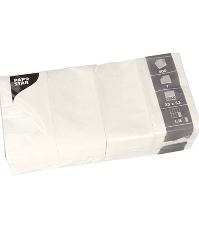 Product foto van Servetten papier wit set van 500 1/8 vouw 33cm x 33cm