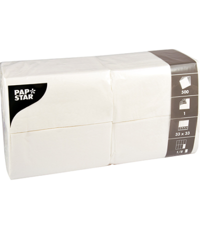 Product foto van Servetten papier wit set van 500 1/8 vouw 33cm x 33cm