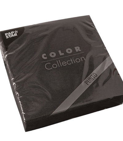 Product foto van Servetten papier zwart set van 30 micro reliëf 38cm x 38cm 1/4 vouw PUNTO