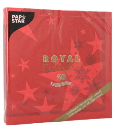 Product foto van Servetten rood 40 cm x 40 cm set van 20 ROYAL Collection Stars and Snowflakes