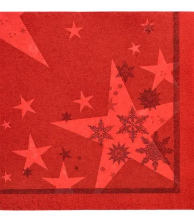 Product foto van Servetten rood 40 cm x 40 cm set van 20 ROYAL Collection Stars and Snowflakes