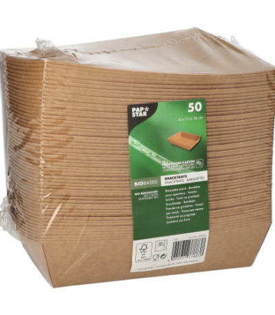 Product foto van Snackbakjes karton bruin set van 50 4cm x 11cm x 16cm Pure