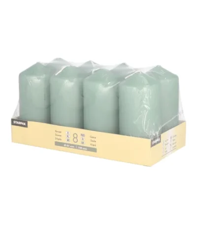 Product foto van Stompkaarsen blauwgroen 47×100 mm set van 8