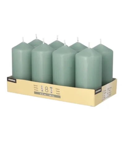 Product foto van Stompkaarsen blauwgroen 47×100 mm set van 8