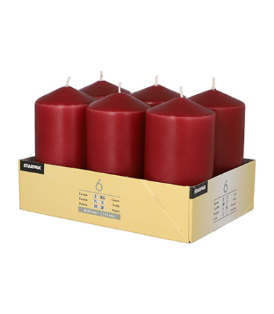 Product foto van Stompkaarsen bordeaux 6-pack Ø 60 mm x 115 mm