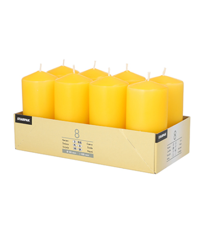 Product foto van Stompkaarsen goudgeel set van 8 50x100mm