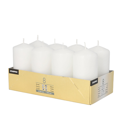 Product foto van Stompkaarsen wit 8 stuks Ø 50mm · 100mm