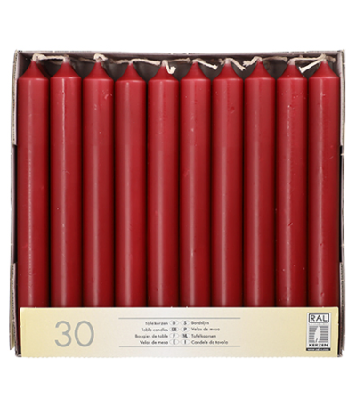 Product foto van Tafelkaarsen 30 stuks bordeaux 21mm 19