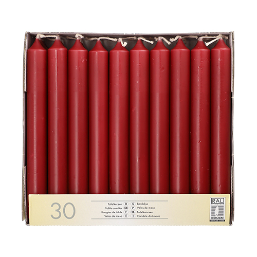 Product foto van Tafelkaarsen 30 stuks bordeaux 21mm 19