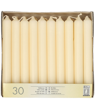 Product foto van Tafelkaarsen creme set van 30 2.1cm 19.6cm