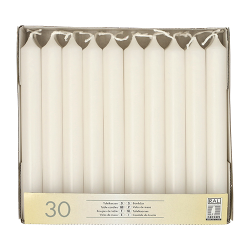 Product foto van Tafelkaarsen wit set van 30 21mm 19.6cm