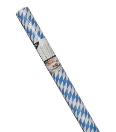 Product foto van Tafelkleed papier Beiers blauw damastprint 10m x 1m