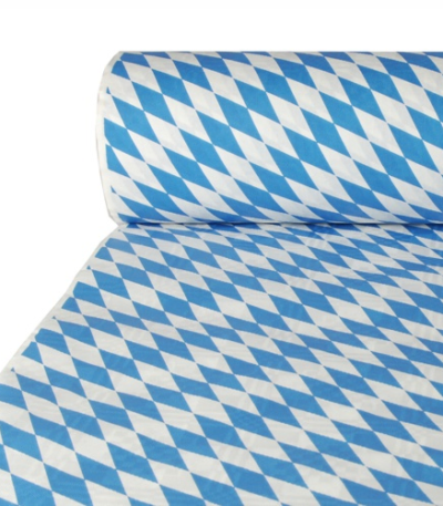 Product foto van Tafelkleed papier Beiers blauw damastprint 50m x 1m