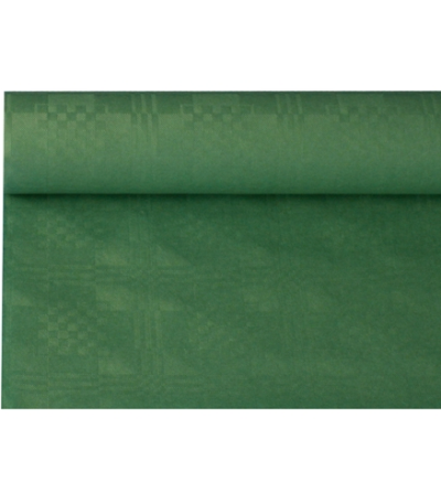 Product foto van Tafelkleed papier damastprint donkergroen 8 m x 1