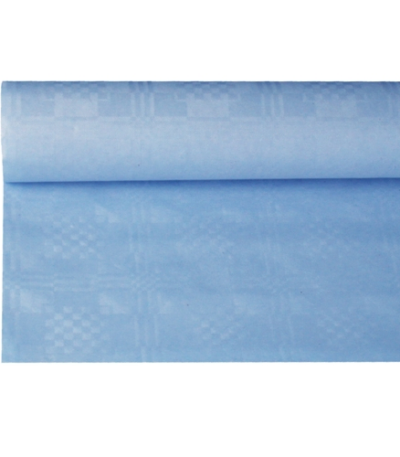 Product foto van Tafelkleed papier damastprint lichtblauw 8m x 1