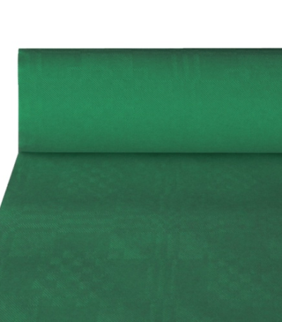 Product foto van Tafelkleed papier donkergroen 50m x 1m damastprint