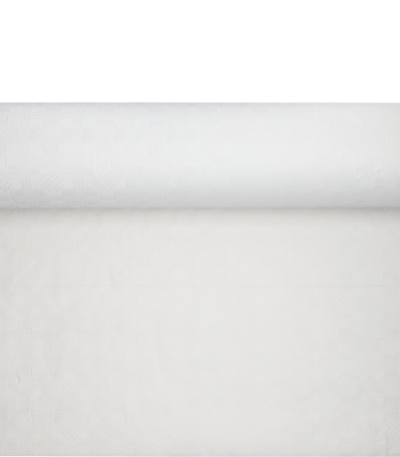 Product foto van Tafelkleed papier met damastprint 100 m x 1 m wit