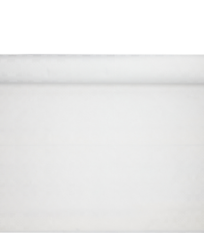 Product foto van Tafelkleed papier met damastprint 25 m x 1 m wit