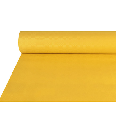 Product foto van Tafelkleed papier met damastprint 50 m x 1 m geel