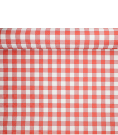 Product foto van Tafelkleed papier met damastprint 50 m x 1 m rood "Vichy Karo"