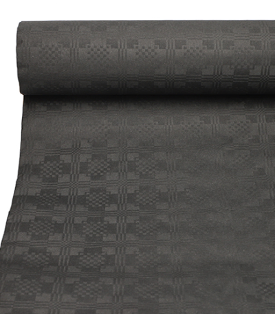 Product foto van Tafelkleed papier zwart damastprint 50m x 1m