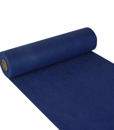 Product foto van Tafellopers stof donkerblauw 24m x 40cm nonwoven Soft Selection