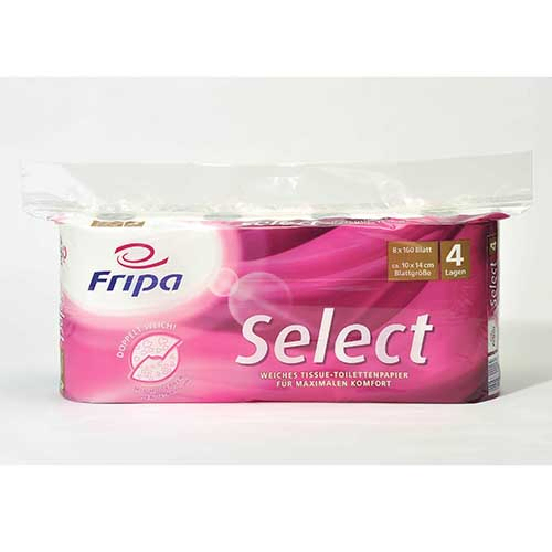 Product foto van Toiletpapier tissue wit Select 8 rollen 4‑laags 160 Blatt