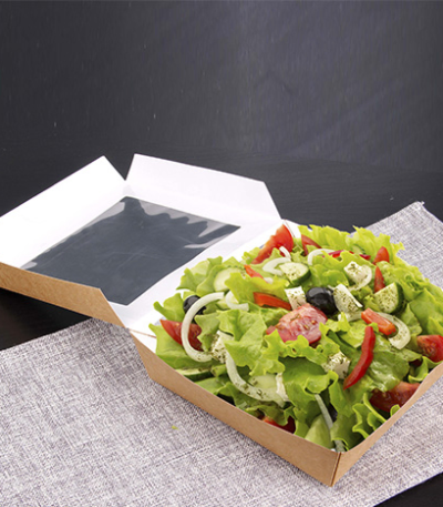 Product foto van Verpakkingen voor delicatessen karton bruin set van 25 750ml met venster PLA