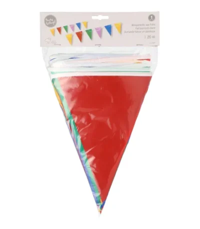 Product foto van Wimpelguirlande folie assorti kleuren waterbestendig 20m