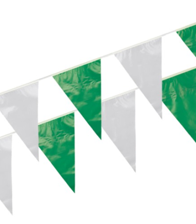 Product foto van Wimpelguirlande folie groen/wit waterbestendig 10m