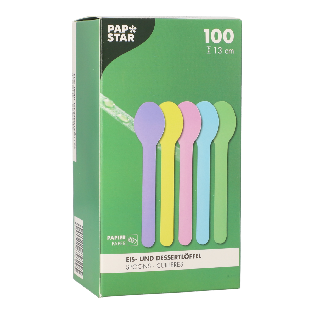 Product foto van 100 IJs en dessertlepels Papier 13 cm assorti kleuren
