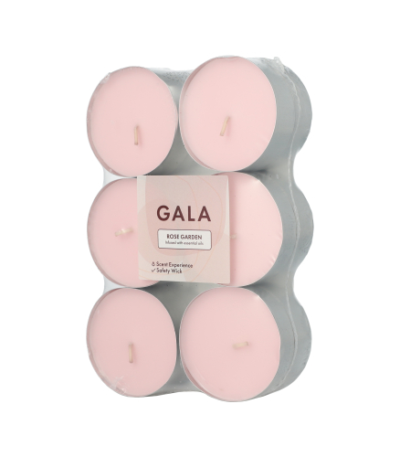 Product foto van 12 "GALA" Maxi geurtheelichten Ø 58 mm · 24 mm roze - Rose Garden