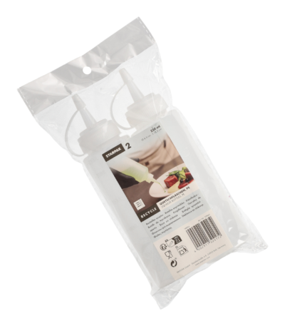 Product foto van 2 knijpflessen LDPE (virgin) rond 230 ml Ø 4