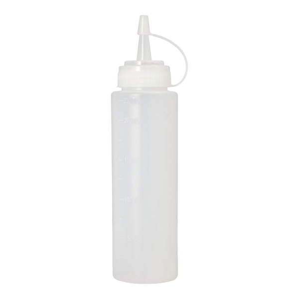 Product foto van 2 knijpflessen LDPE (virgin) rond 230 ml Ø 4