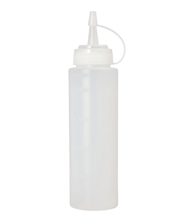 Product foto van 2 knijpflessen LDPE (virgin) rond 230 ml Ø 4