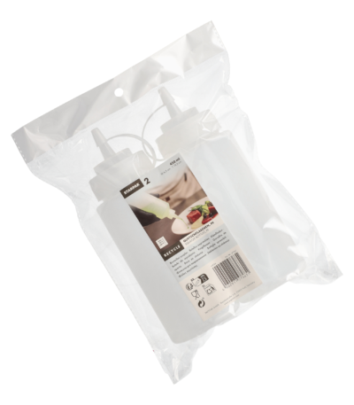 Product foto van 2 knijpflessen LDPE (virgin) rond 450 ml Ø 6