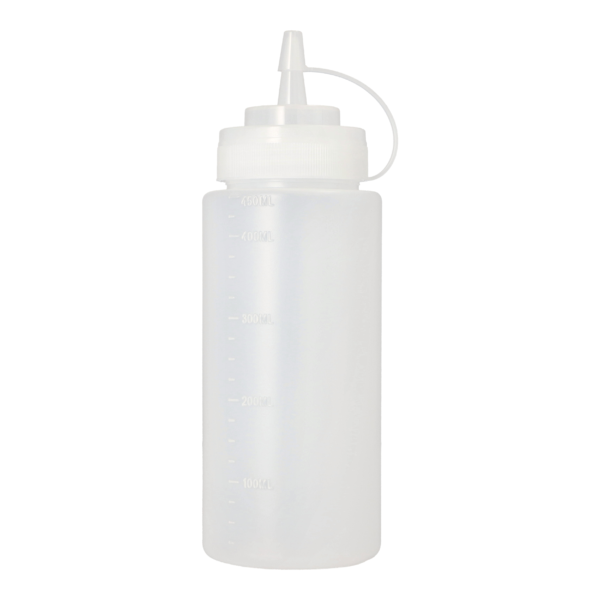 Product foto van 2 knijpflessen LDPE (virgin) rond 450 ml Ø 6