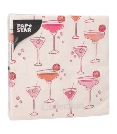 Product foto van 20 Servetten 3-laags 1/4 vouw 33 cm x 33 cm "Aperitifs"