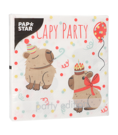 Product foto van 20 Servetten 3-laags 1/4 vouw 33 cm x 33 cm "Capy Party"