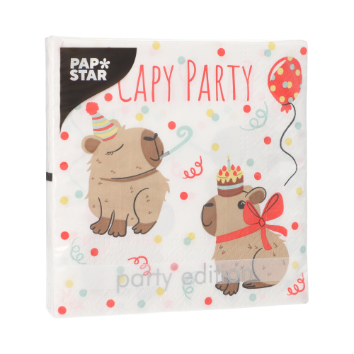 Product foto van 20 Servetten 3-laags 1/4 vouw 33 cm x 33 cm "Capy Party"