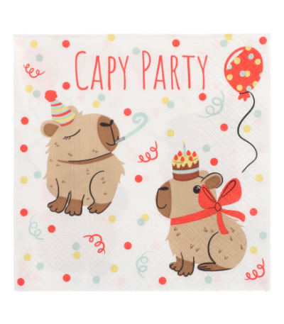 Product foto van 20 Servetten 3-laags 1/4 vouw 33 cm x 33 cm "Capy Party"