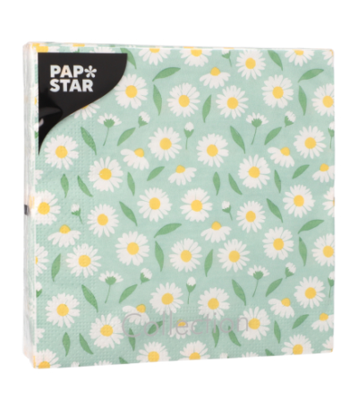Product foto van 20 Servetten 3-laags 1/4 vouw 33 cm x 33 cm "Lots of Daisies"