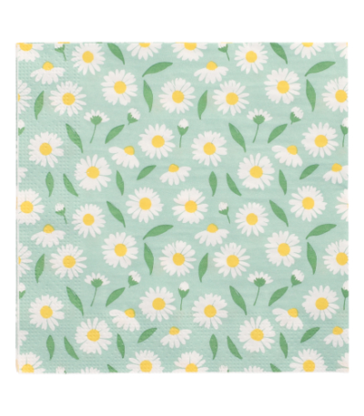 Product foto van 20 Servetten 3-laags 1/4 vouw 33 cm x 33 cm "Lots of Daisies"