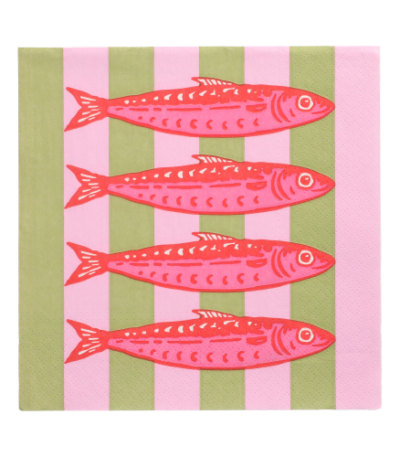 Product foto van 20 Servetten 3-laags 1/4 vouw 33 cm x 33 cm "Modern Fish"