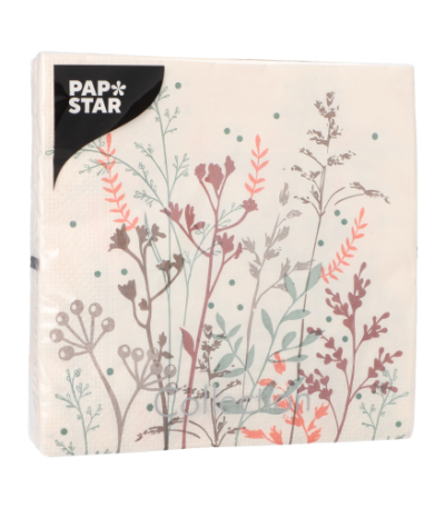 Product foto van 20 Servetten 3-laags 1/4 vouw 33 cm x 33 cm "Wild Grasses"