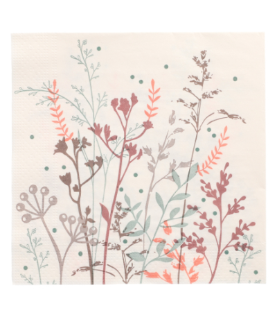 Product foto van 20 Servetten 3-laags 1/4 vouw 33 cm x 33 cm "Wild Grasses"