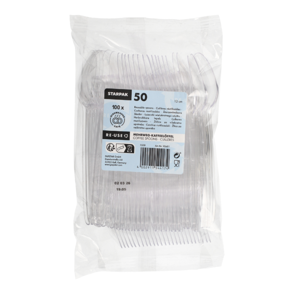 Product foto van 50 Herbruikbare koffielepels 13 cm transparant