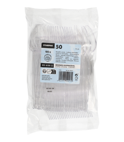 Product foto van 50 Herbruikbare koffielepels 13 cm transparant